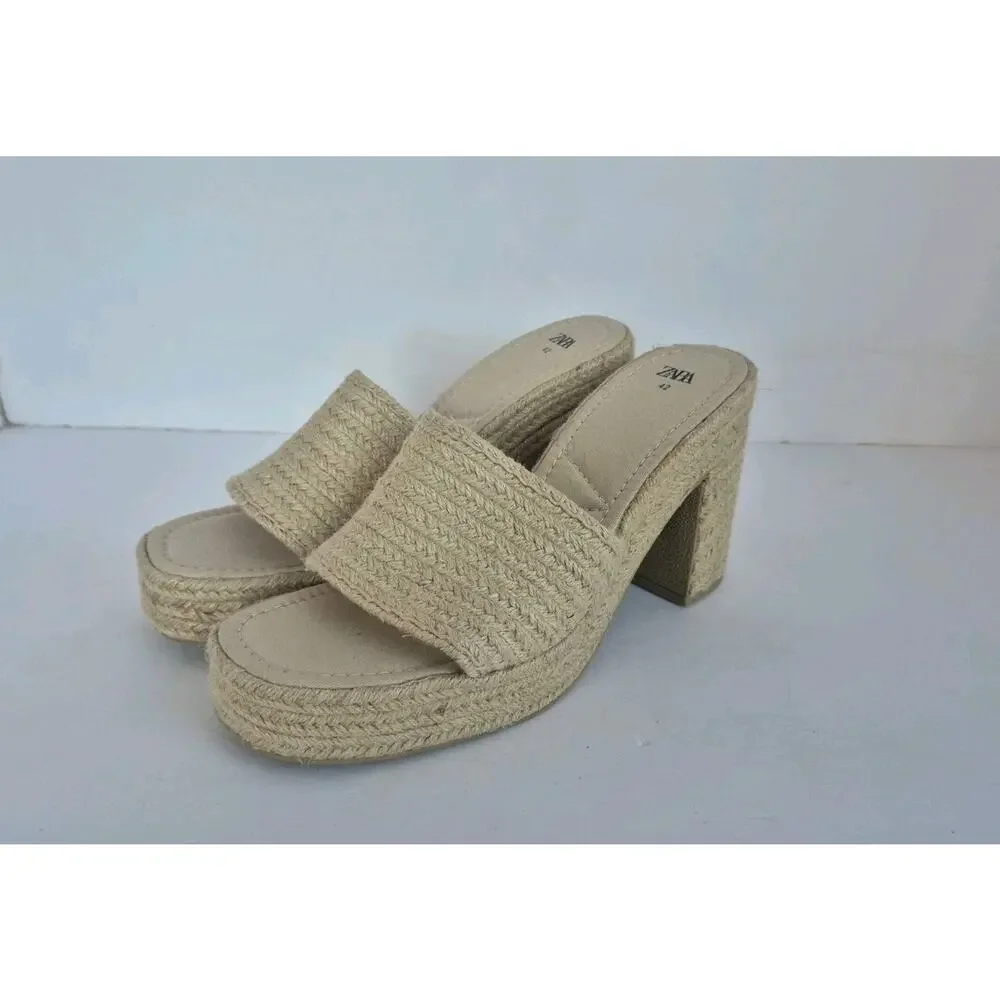 Zara Jute Chunky Platform Sandals w/ Airfit Cushioned Insoles Size 42 (US 11)